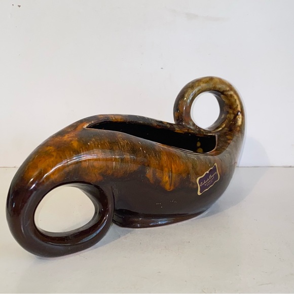 Vintage MCM Enchanto Company Burbank Calif Brown Drip Ceramic Console Planter - Picture 6 of 11